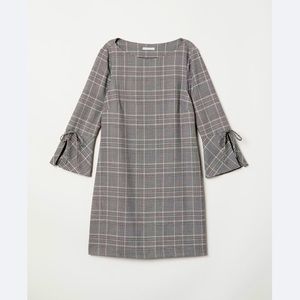 NWOT H&M Quarter Sleeves Glen Plaid Houndstooth Dress w Cuffs Slits and Ties, 10